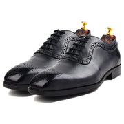 Men crust leather semi brogue oxford shoes black, office & casual party wear - Feetique Footwea